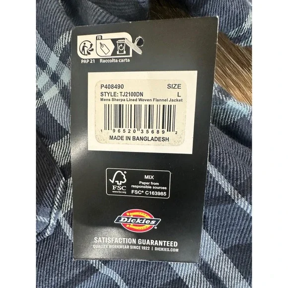 Dickies Mens Relaxed Fit Lined Flannel Shirt Jacket L Blue Plaid Shacket - Picture 3 of 12